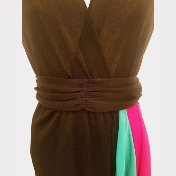 Vtg 70s Black Surplice Hankie Swag Dress S - Picture 3 of 7